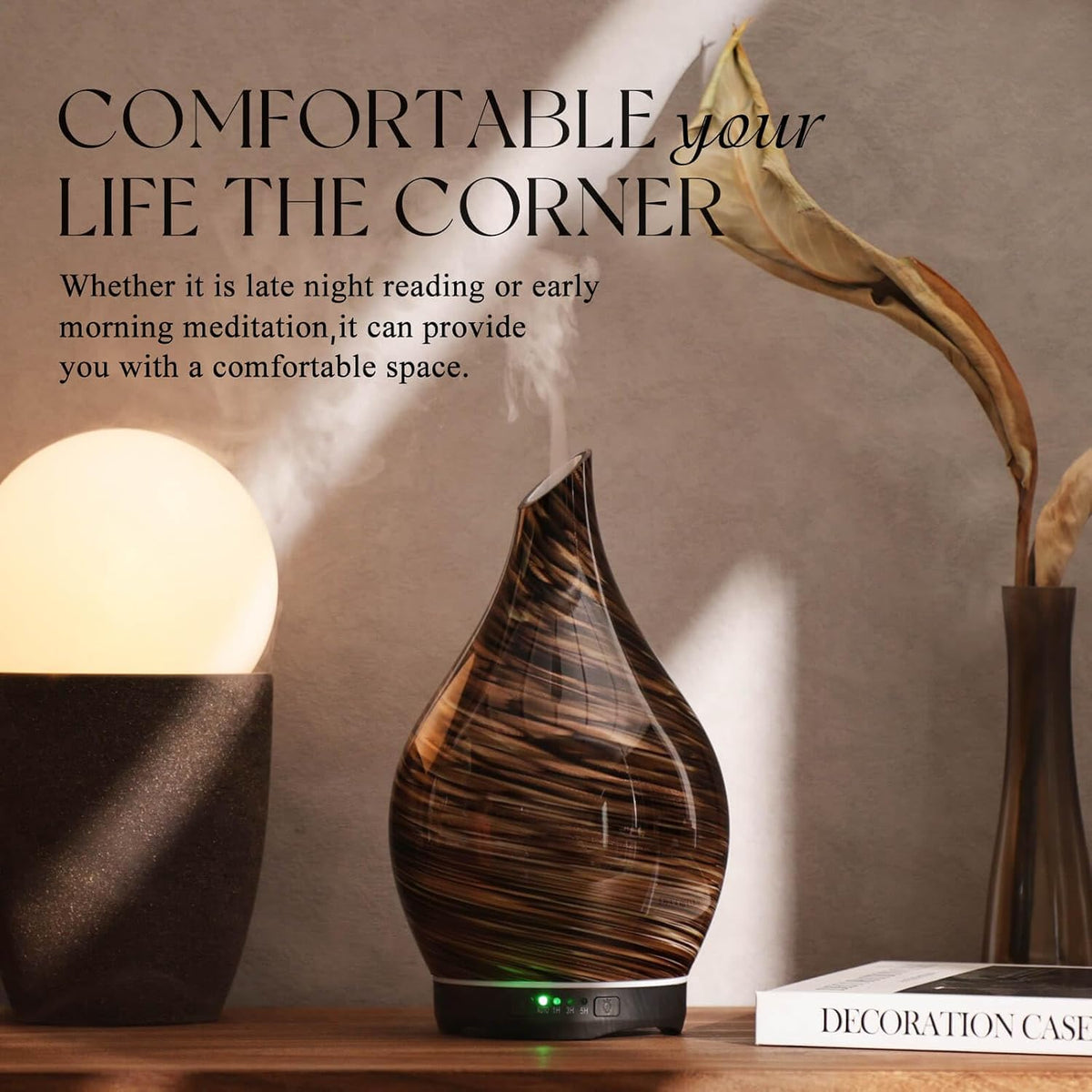 Porseme Essential Oil Diffuser 280ml Handmade Glass Diffuser 7H Runtime | Elegant Handmade Glass Aroma Diffuser with 7-color LEDs, Quiet Aromatherapy and Safe Auto Shut-off, Perfect for Gifts