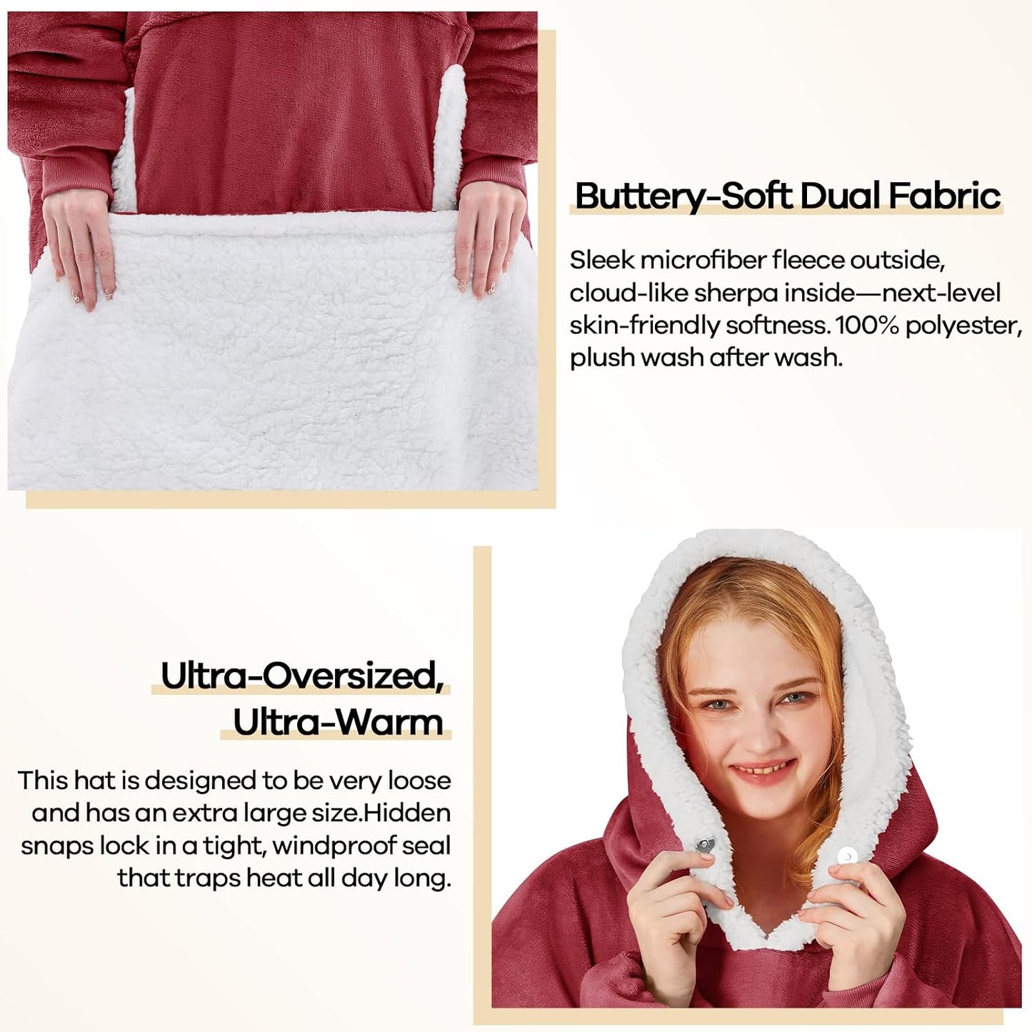 yescool Wearable Blanket Hoodie, Flannel Sherpa Fleece Blanket Sweatshirt for Adults Women Men,One Size Fits All - Colors B