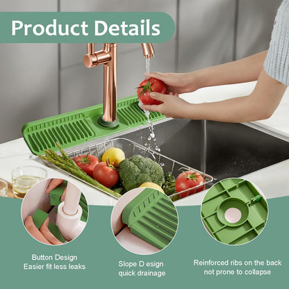 24 Inch Upgraded Draining Mat Folding faucet Mat for Bathroom Sink Splash Guard 7° Slope with Button Lock Water Draining Pad for Kitchen Bathroom Bar(Pink)
