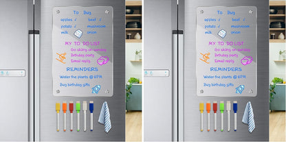 JonXon 8"x12" Acrylic Magnetic Dry Erase Board for Fridge, Clear Acrylic Magnet Calendar for Refrigerator,Includes 6 Dry Erase Markers(Clear Blank)