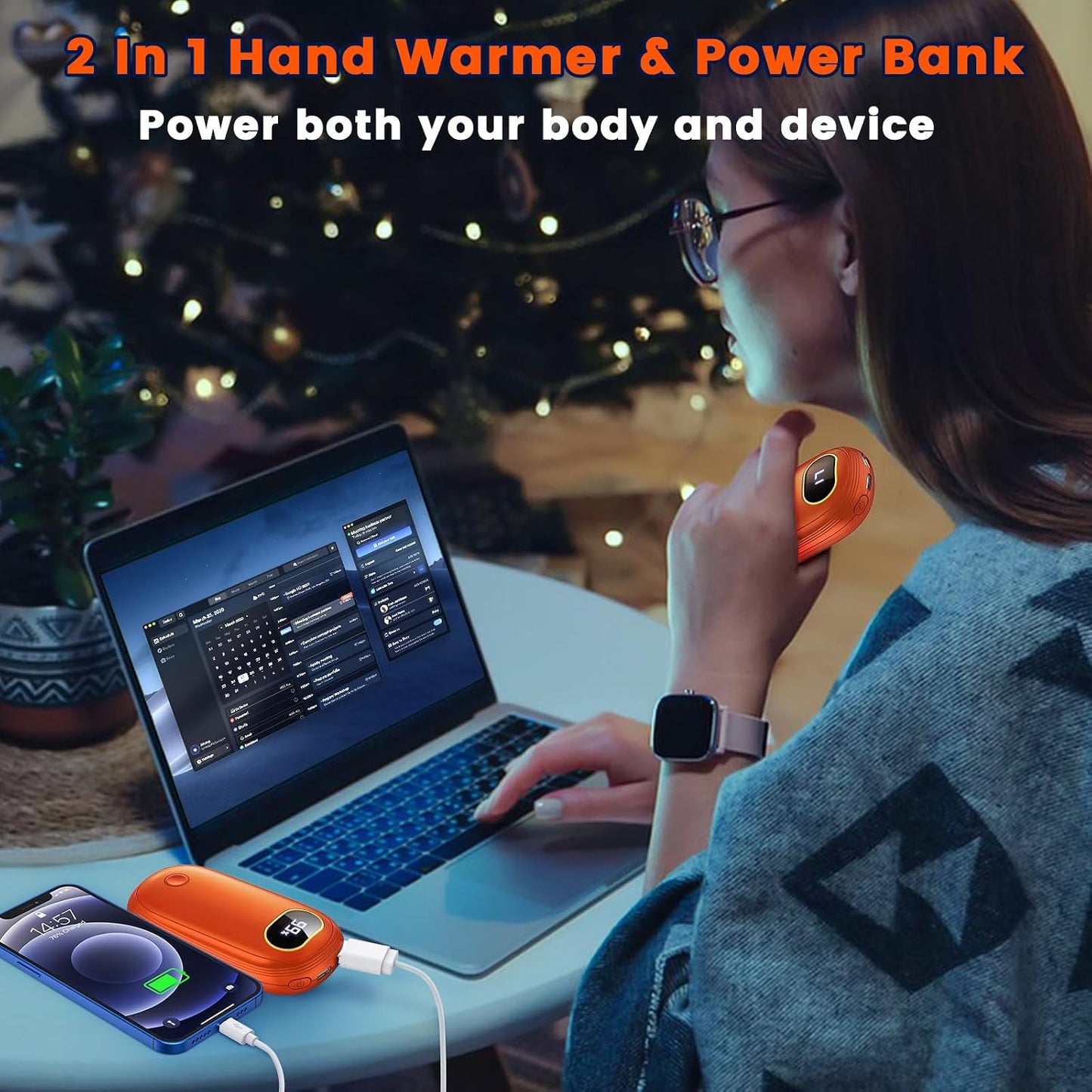 Electric Hand Warmers Rechargeable with Flashlight, LED Display, 17Hrs Warmth, Dual-Side 4 Levels Fast Heating Portable Pocket Heater for Hunting, Camping, Golf, Outdoor, Gifts for Women/Men