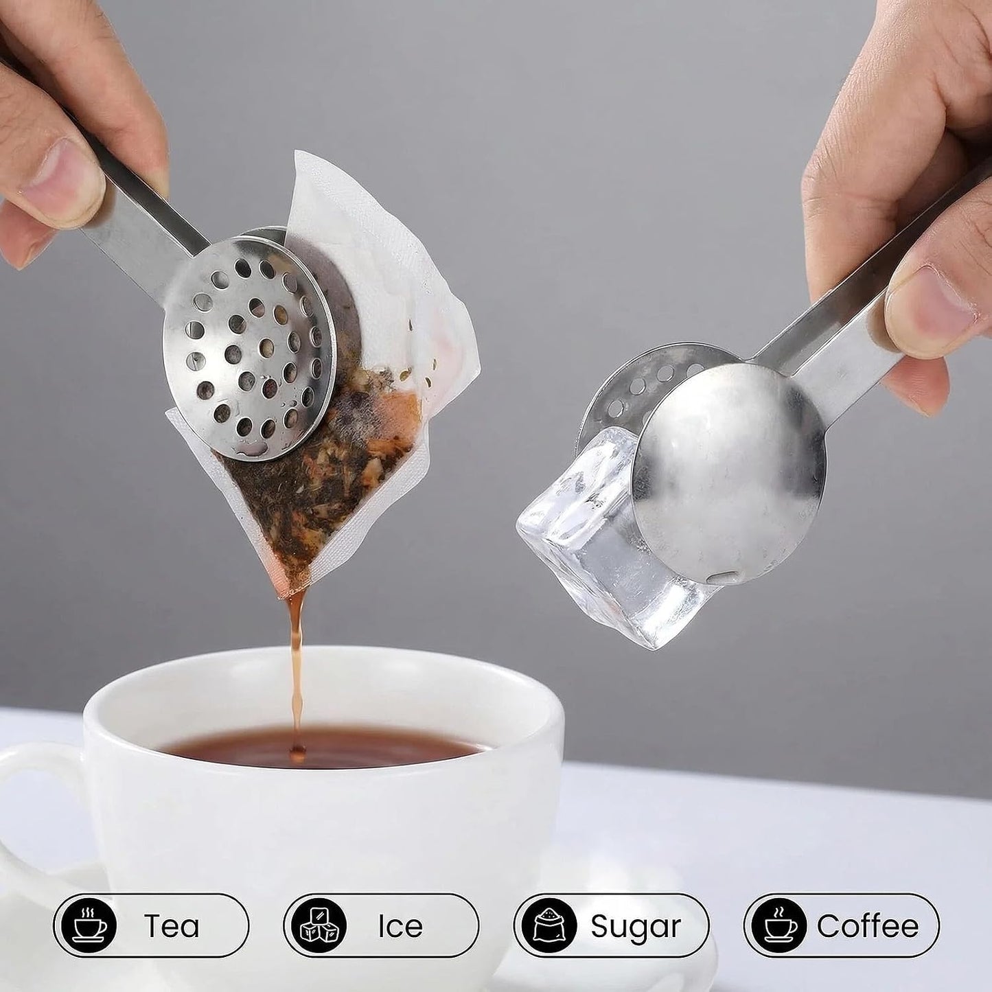 2 Pcs Tea Bag Squeezer, Stainless Steel Tea Bag Squeezer Tongs, Teabag Filter, Dispenser Accessories for Teas Drinkers, Durable Round Strainer Gripper Picker