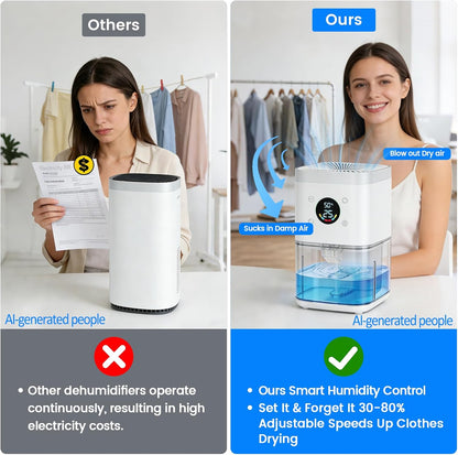 Small Dehumidifier for Bedroom – 63oz 35dB Quiet Auto Dehumidify (60/70%) & Continuous Mode for Bathroom Closet RV, Auto Defrost & Auto Shut-Off, 7-Color Flowing Night Light & Timer, Portable – White