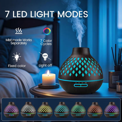 Aeshory Aromatherapy Diffuser & 12 Essential Oils Set, 550ML Aromatherapy Diffuser for Home, Ultrasonic Cool Mist Humidifier with Remote Control 4 Timer 7 Color LED Light, Waterless Auto Off, Dark