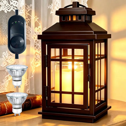 White Candle Warmer Lamp with Timer, Dimmable Farmhouse Lantern