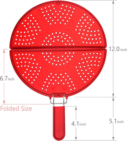 Foldable Splatter Screen for Frying Pan Grease Strainer Guard Silicone Splatter Shields with Folding Handle Multifunction Oil Splatter Screen Strainer