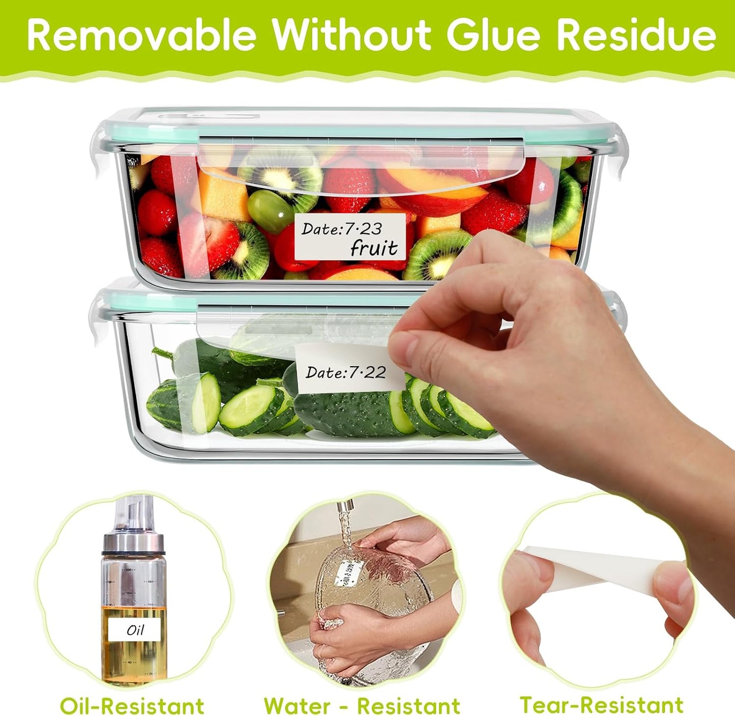 1200 Blank Removable Freezer Labels with Perforation Line for Easy Distribution and Use. Waterproof and Oil-Resistant, Suitable for Food Containers, Jars, and Kitchen Organization.(1 "x 3")