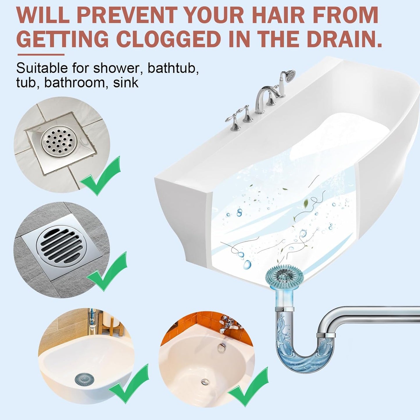 Gotega 5 Pack Sink Drain Strainer, Hair Catcher for Bathroom Tub Shower | Sink Hair Catcher Shower Drain Durable Silicone Hair Stopper Shower Drain Cover Hair Trap, Bathroom Sink Replacement