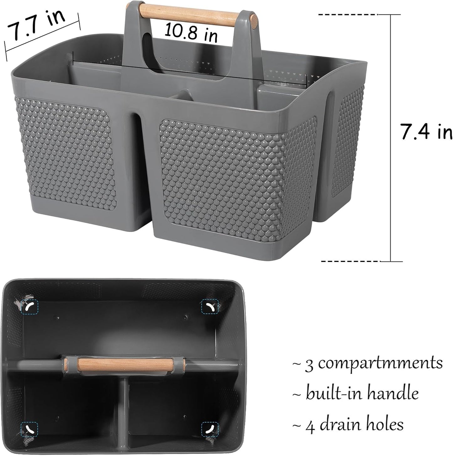 rejomiik Plastic Shower Caddy, Portable Shower Basket with Handle, Cream | Cleaning Caddy Organizer for Bathroom, College Dorm Room Essentials, Storage Tote