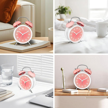4.5" Analog Alarm Clock for Heavy Sleepers, Loud Battery Operated Alarm Clocks with Light, Metal Silent Desk Clock for Bedrooms, Retro Bedside Clocks for Kids Girls Women Mother Seniors, Pink