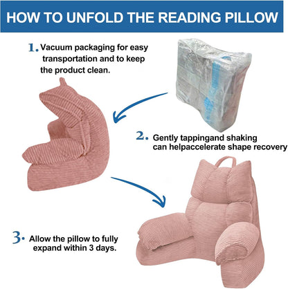 Reading Pillow for Bed with Arms, Back Support, Memory Foam（Grey Black） | Reading Pillow for Bed with High Arm Rests, Back Support Pillow for Sitting Up, Shredded Memory Foam for Reading, TV & Gaming
