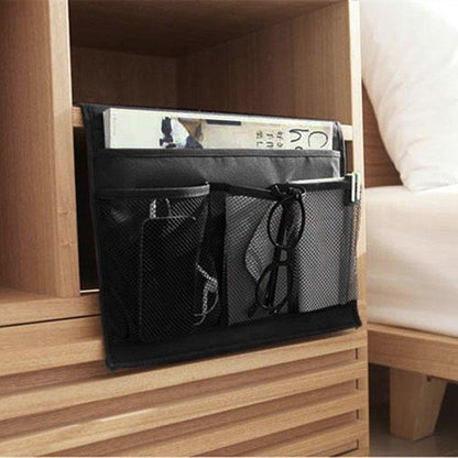 Bedside Storage Organizer with 4 Pockets, Bedside Caddy, Table Cabinet Storage Organizer for TV Remote Control, Phones, Magazines, Tablets, Accessories, Grey