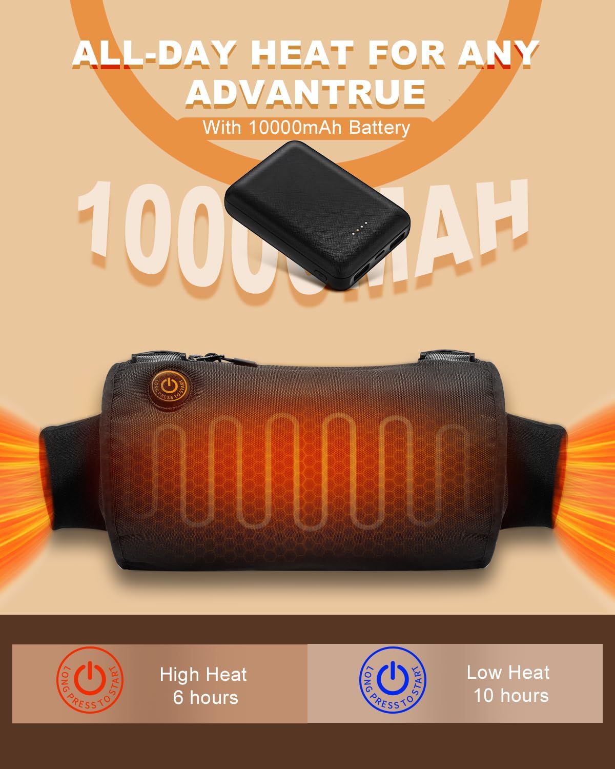 Rechargeable Football Hand Warmer Pouch Heated Electric Hand Warmer Muff Youth Portable Battery USB-C for Hungting, Glof, Fishing, Camping Reusable
