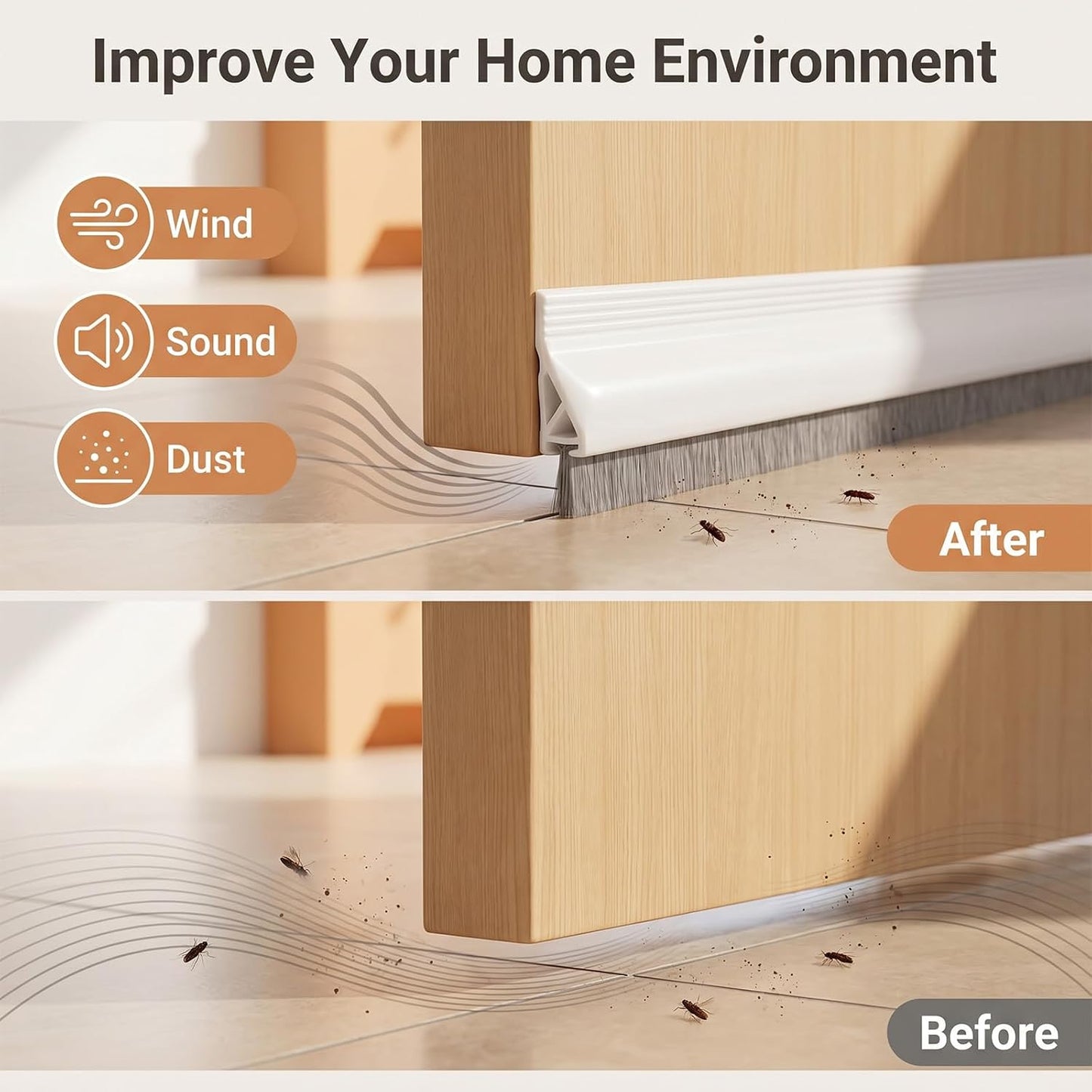 39" Door Sweeps Screen Door Bottom Sweep with Brush | Adhesive Under Door Sweep for Exterior Interior, Door Gap Filler Bottom Seal Keeping Draft, Noise, Dust, Unwanted Animals Out