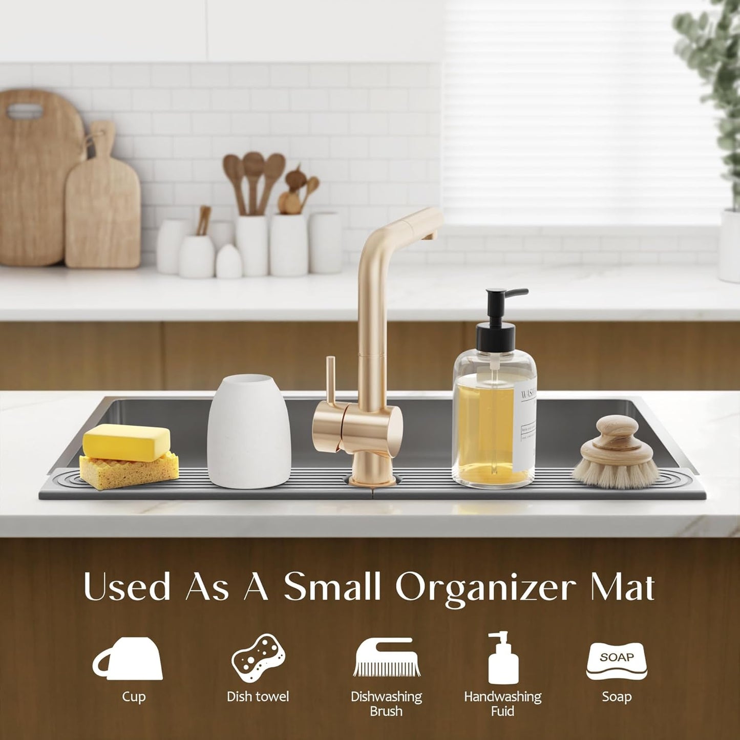 Stone Faucet Mat for Kitchen Sink – Diatomite Drying Stone Mat & Sink Protector, Prevents Moisture – Sink Splash Guard Water-Absorbing Stone Tray for Bathroom Counter (Light Grey, 20" x 3.9")