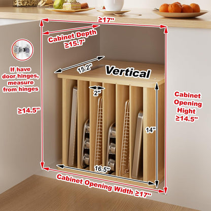 7 Tier Wooden Tray Dividers for Cabinets Cookie Sheet Organizer for Pot, Pans, Baking Tray Organizer for Kitchen Documents Storage(20" W x 16.5" H x 15.2" D)