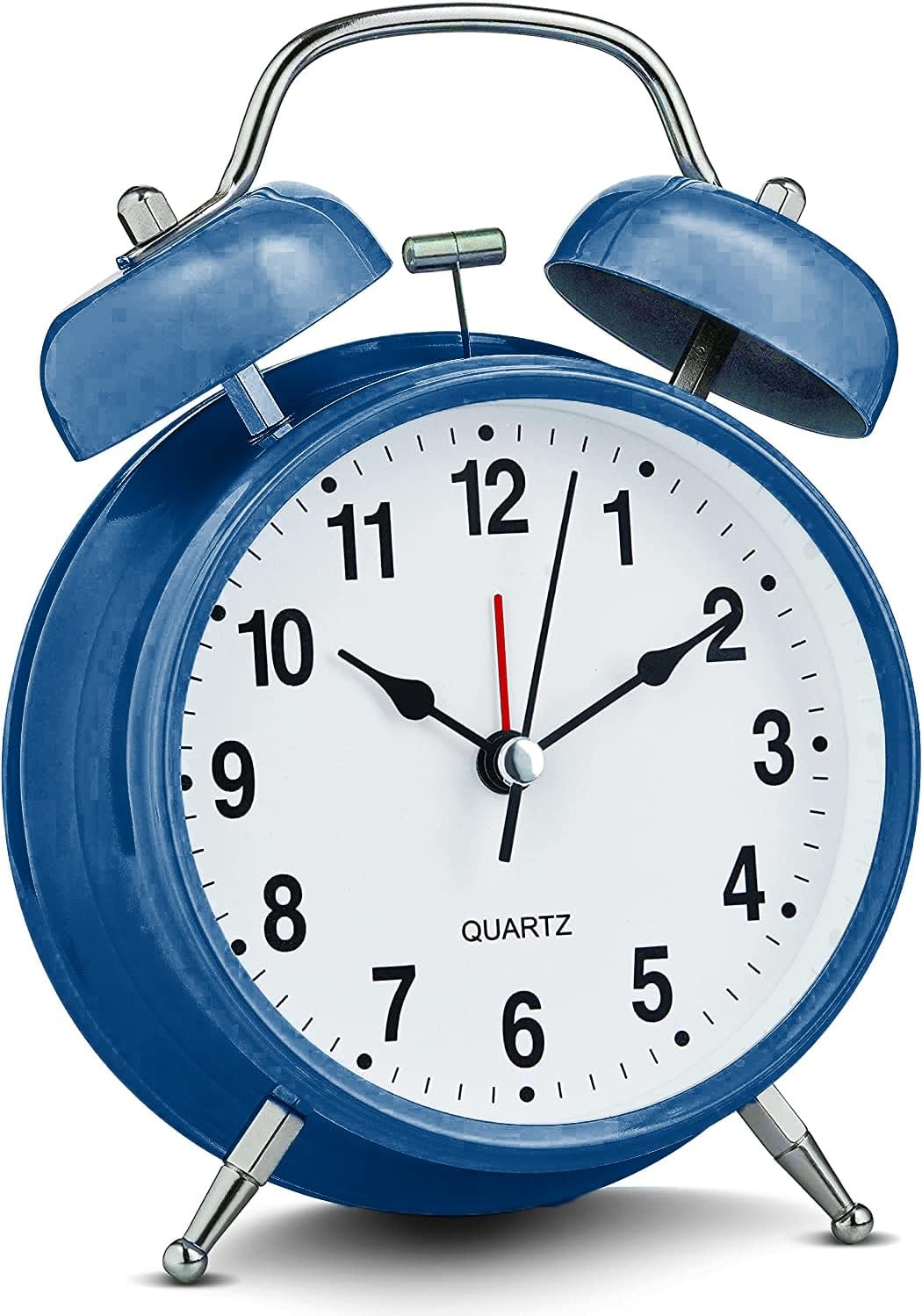 Bernhard Products Analog Alarm Clock 4" Twin Bell Vintage Navy Blue Silent Non-Ticking Quartz Battery Operated Extra Loud with Backlight for Bedside Table Desk, Retro Old Fashioned for Heavy Sleepers