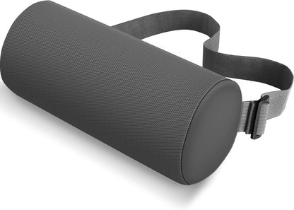 CushZone Lumbar Roll Support Pillow, Memory Foam Back Cushion, Black | Helps Relieve Back Pain & Supports Posture,Adjustable Strap Fits Office,Car & Gaming Chairs,Washable Cover