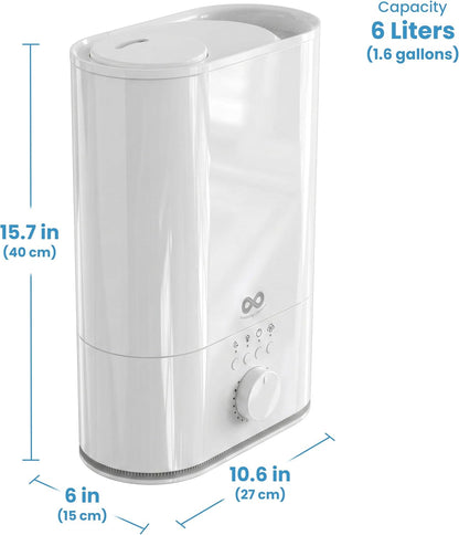Everlasting Comfort 6L Humidifier Large Room, High Mist Output 60 HR Runtime Ultrasonic Top Fill Humidifiers for Bedroom, Easy to Use & Clean for Home, Baby Humidifier, Plants, Congestion, Indoor