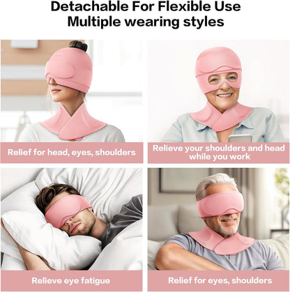 3 in 1 Migraine Relief Cap Neck Ice Pack Wrap Gel and Ice Eye Masks, Detachable Ice Caps with Eyes Masks, Hot and Cold Therapy for Relief of Headaches, Stiff Neck and Eye Fatigue (Purple)