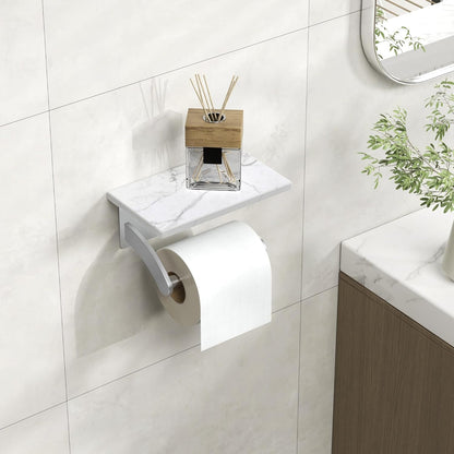 FORIOUS Toilet Paper Holder with Shelf, Natural Marble, Commercial | Brushed Nickel, Wall Mount 304 Stainless Steel Commercial Bathroom Tissue Roll Dispenser, Heavy Duty Washroom Paper Storage