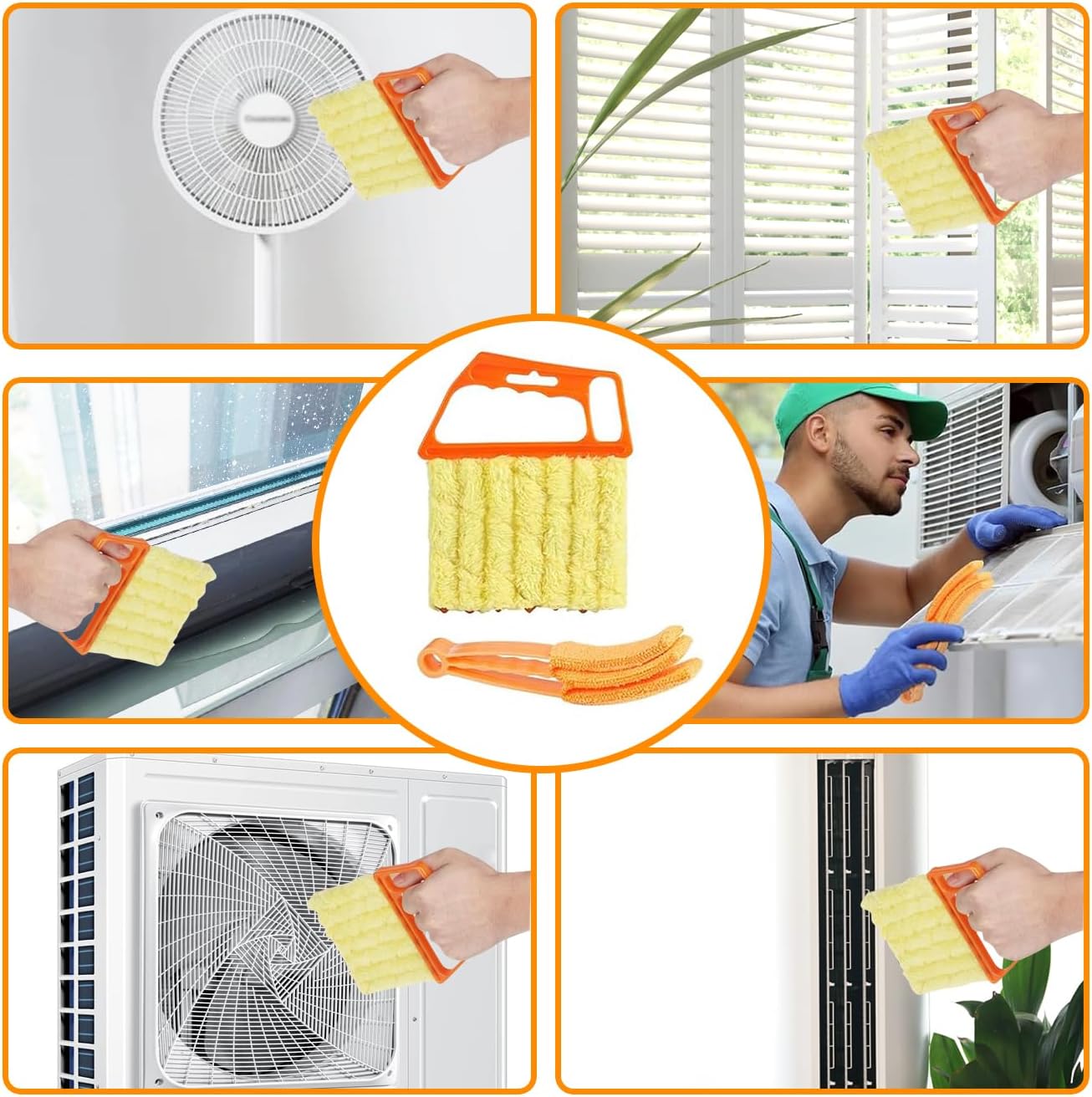 6 Finger Blind Cleaner Duster Tool, LZJPECES Window Blinds Cleaner with 6 Reusable Microfiber Covers for Venetian, Wood, Vinyl Blinds, AC Vents, Window Sills & Tracks