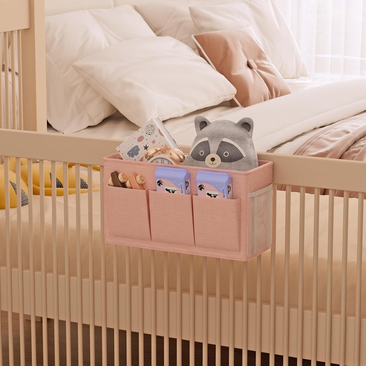 Bedside Caddy Bedside Storage Hanging Organizer for Bunk Dorm Bed Rail | Bed Caddy with Hooks, Top Bunks and Dorm Essentials for Water, Tissues, Tablets, Books, Phones, Remotes and Other Necessories