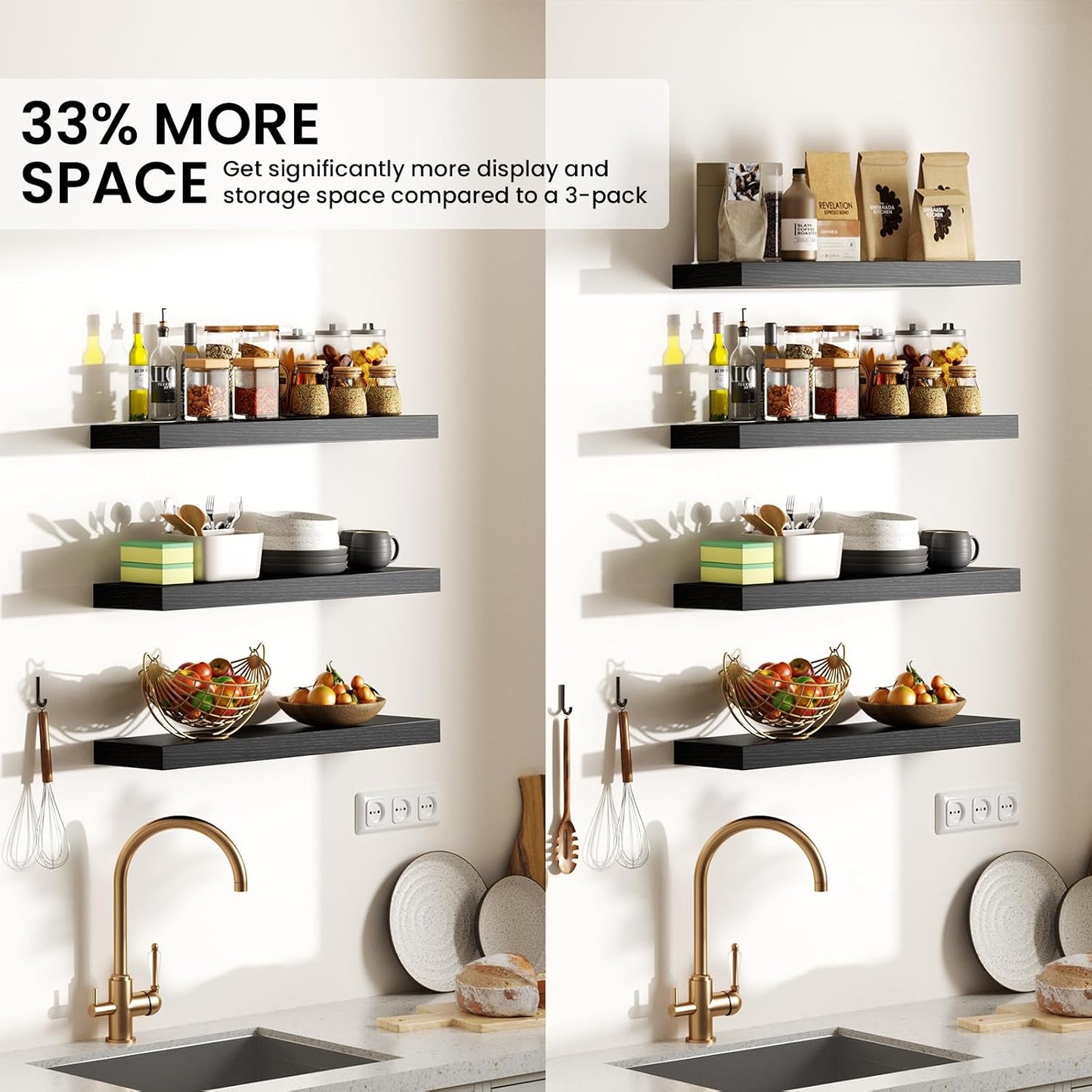 BAYKA Rustic Brown Floating Shelves 22.5in, Set of 2, Wall Mount Wood Shelf | Easy Install, 22lbs Max Load, Hidden Bracket, for Bathroom Bedroom Living Room or Kitchen, Hanging Shelf Book Decor Storage