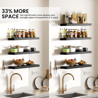BAYKA Rustic Brown Floating Shelves 22.5in, Set of 2, Wall Mount Wood Shelf | Easy Install, 22lbs Max Load, Hidden Bracket, for Bathroom Bedroom Living Room or Kitchen, Hanging Shelf Book Decor Storage