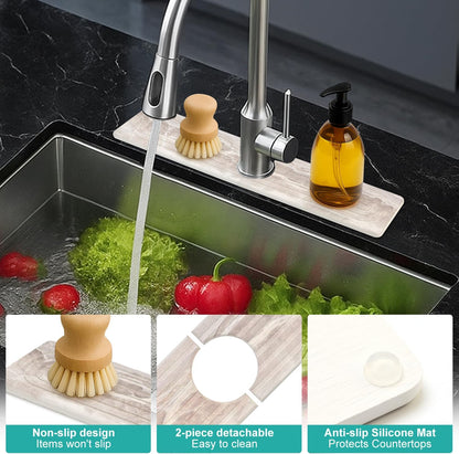 Fast Dry Stone Faucet Mat for Bathroom Sink Kitchen Counter Marble Trays | Small Diatomite Sink Splash Guard White Absorbent Tray Counter Quick Drying Stone Kitchen Diatomaceous Earth Around Faucet
