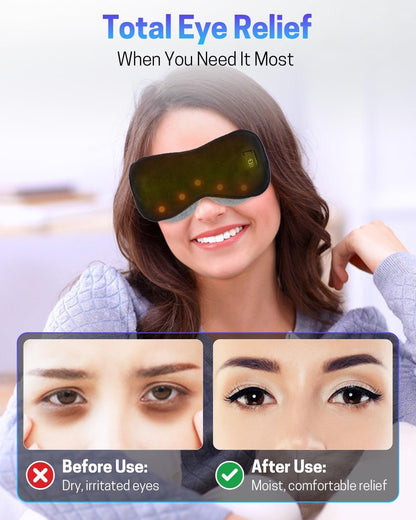 Heated Eye Mask for Dry Eyes, Stye Relief and Improved Sleep - Cordless Rechargeable Warm Compress with Graphene Heating, 3 Temp Settings, Auto Shut-Off, Washable Sleep Mask for Travel