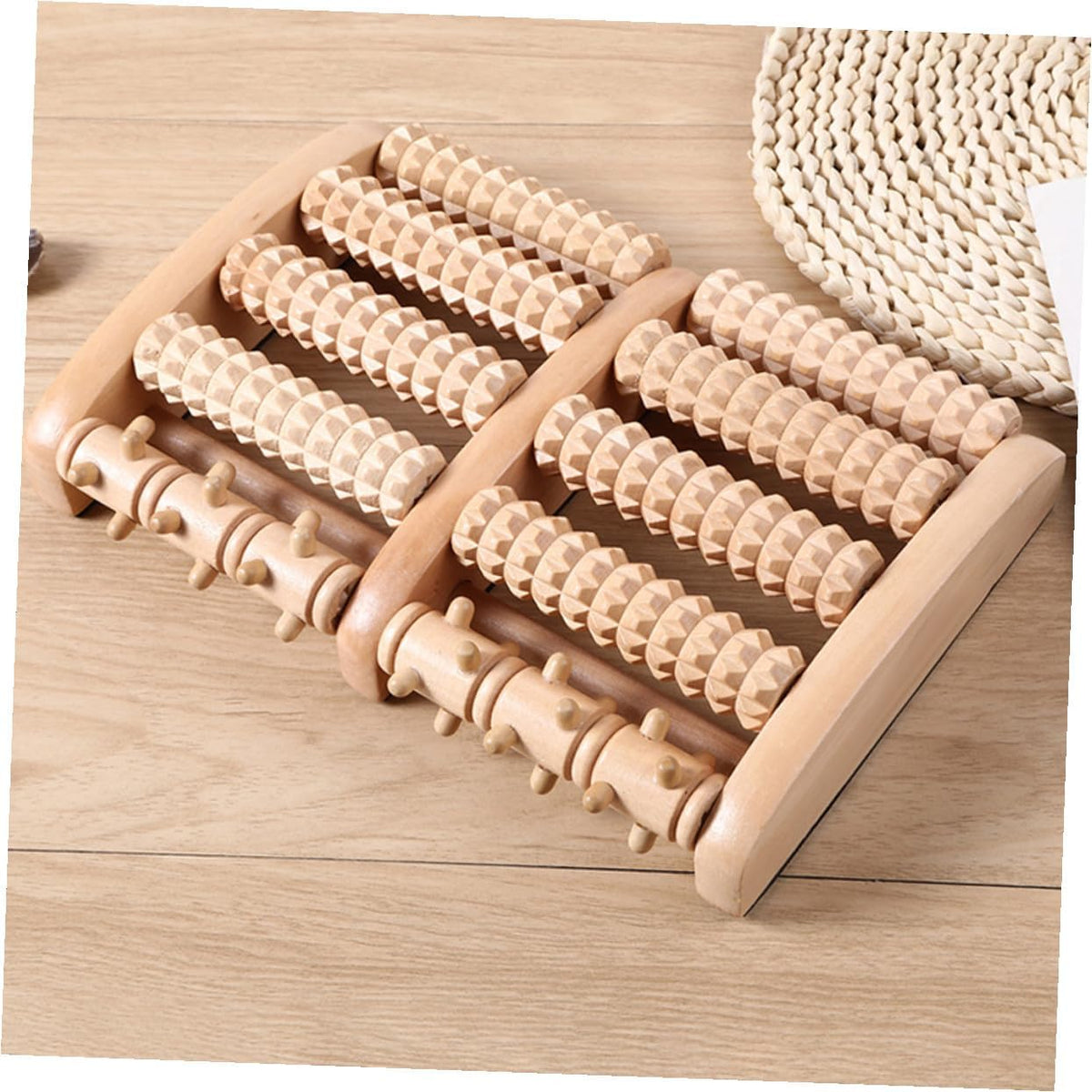 Wooden Foot Therapy Roller Massager 5-Row Acupressure Ball Foot Massager for Plantar Relief and Reflexology Massage at Home for Men and Women