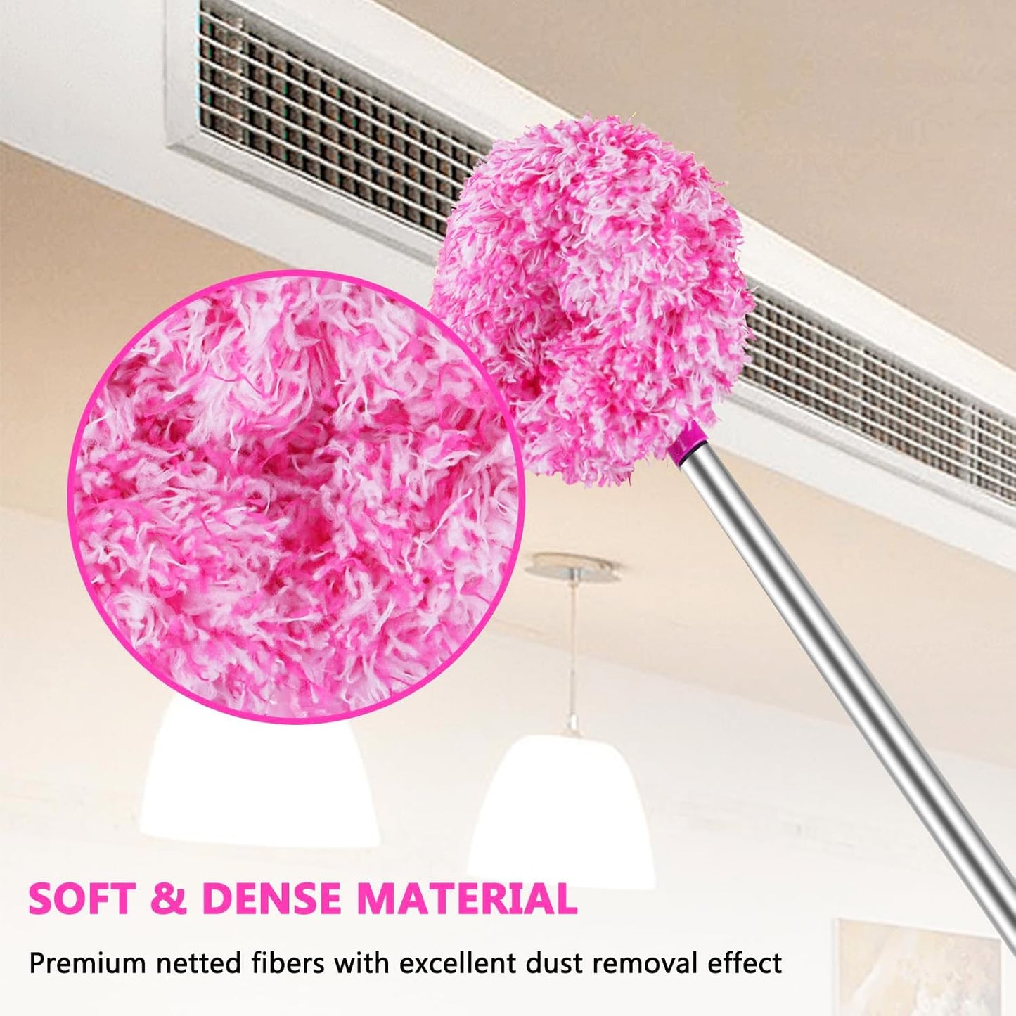 Ceiling Fan Cleaner Duster Reusable Microfiber Ceiling Fan Blade Cleaner Removable Duster with Extension Pole Adjusts 13 to 49.7 Inch for Cleaning Walls Bookshelves Furniture Door Window Top (Blue)