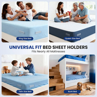 Bed Sheet Holders for Corners, Fitted Sheet Holders for Secure Grip, 4Pack | Heavy Duty Sheet Grippers Keep Sheets Firm & Tight, Bed Sheet Clips with Clear Lock Design, Easy Install for All Mattress