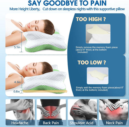 CHxxy Memory Foam Pillows, Cervical Pillow for Neck & Shoulder Pain Relief | Ergonomic Contour Bed Pillow, Soft for Side Sleep Stomach Sleeping and Back Sleeper-Queen Size&Grey