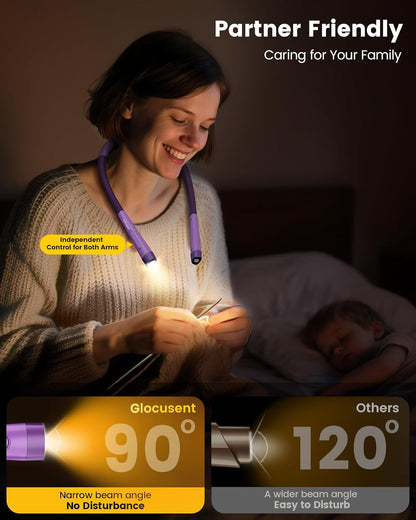 Glocusent Neck Light with Timer, 100 Hours Book Light for Bedtime Reading