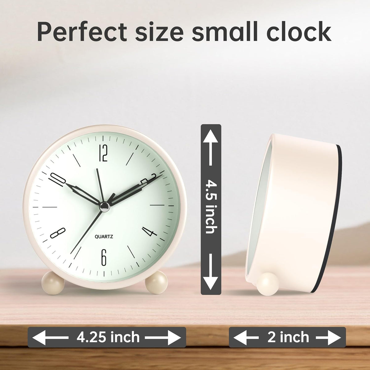 JALL Analog Alarm Clock, 4 inch Super Silent Non Ticking Small Clock with Night Light, Battery Operated, Simple Design, Old Fashioned Style Ideal Decor, for Bedroom, Bedside, Desk, Adult, Gift, Green