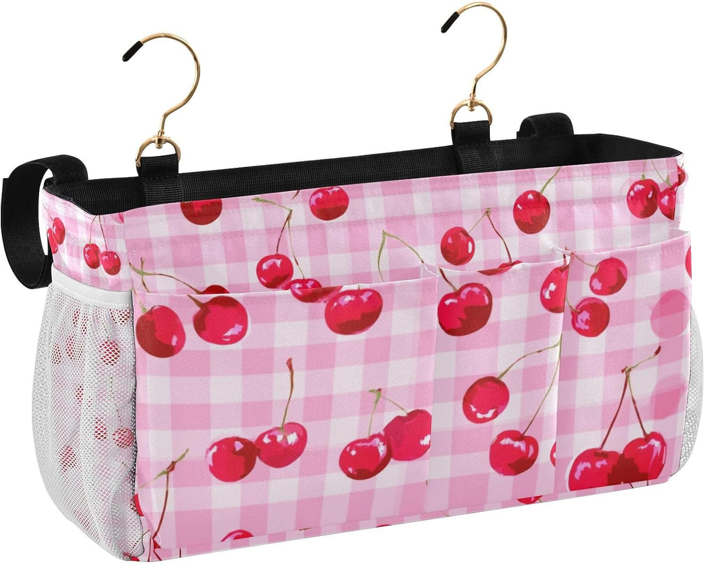 Bedside Caddy Hanging Bunk Bed Caddy Bed Organizer Hanging Pocket with 2 Hooks Bedside Storage Organizer Pocket Bag Holder Checkered Light Green - Colors B