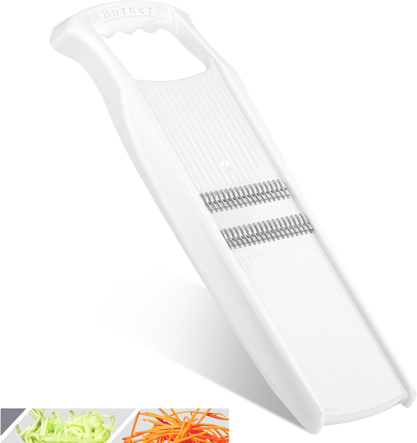 Börner Roko PowerLine Vegetable Slicer Set (2-piece) • Fine Julienne Cutter for Fruit and Vegetables + Safety Guard • Julienne Slicer • Mandoline Slicer Set • Kitchen Slicer (Red)