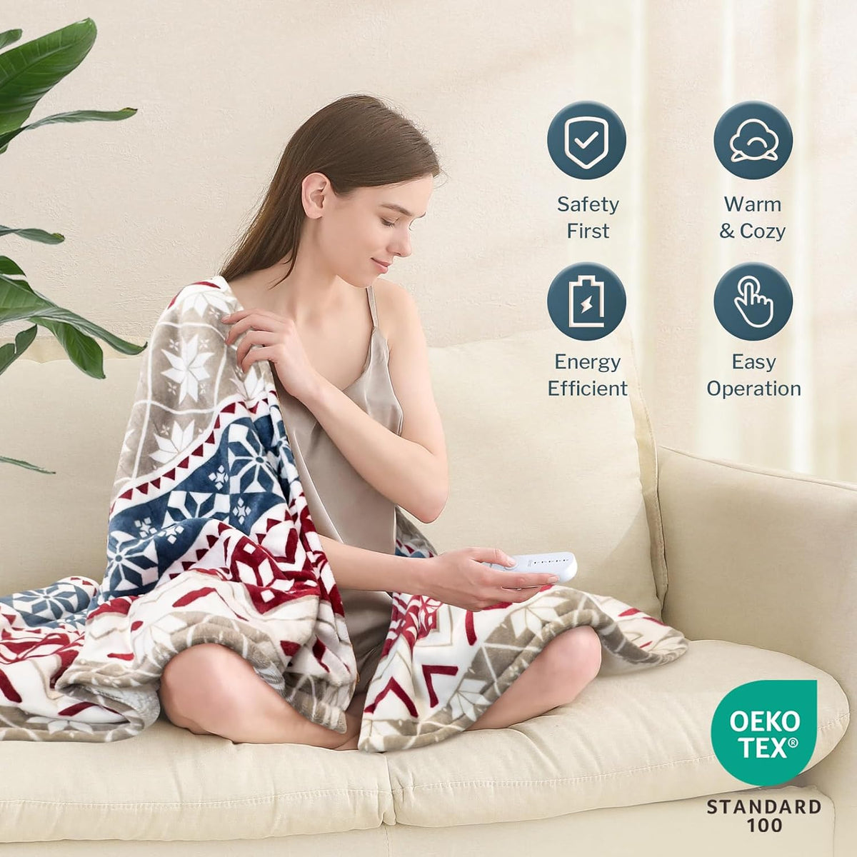 Reaks Heated Throw Blanket, 5 Heat Levels, 3 Hours Auto-Off, 50"x60", White