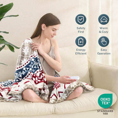 Reaks Heated Throw Blanket, 5 Heat Levels, 3 Hours Auto-Off, 50"x60", White
