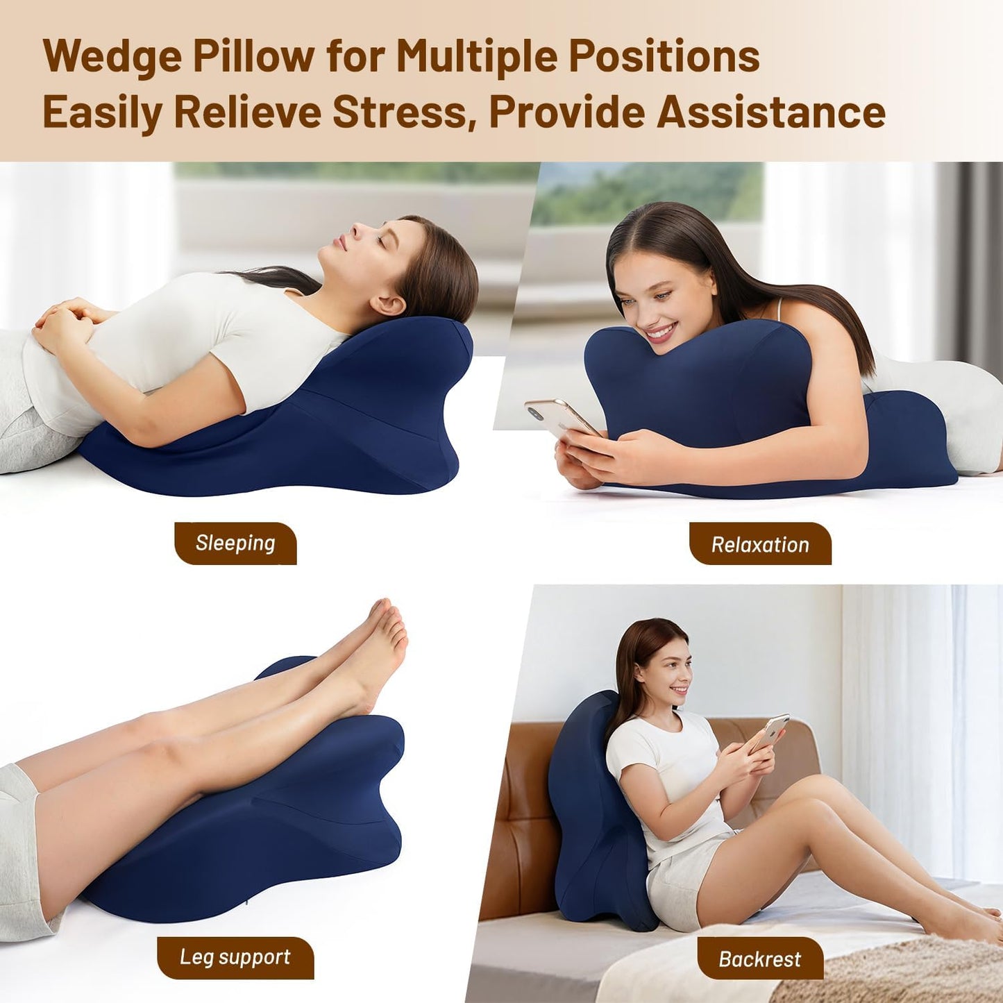 Memory Foam Ergonomic Wedge Pillow, Reading Pillow for Bed, Headboard Pillow Support for Back Pain, Acid Reflux & Sitting Up, Ideal for Massage with Removable Cover