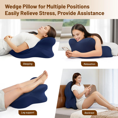 Memory Foam Ergonomic Wedge Pillow, Reading Pillow for Bed, Headboard Pillow Support for Back Pain, Acid Reflux & Sitting Up, Ideal for Massage with Removable Cover