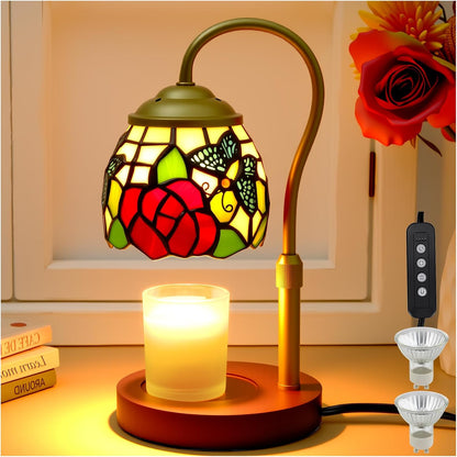 Candle Warmer Lamp - Electric Candle Lamps Timer Dimmer, Sunflower Tiffany Style Stained Glass Candle Warming Lamp Compatible with Jar Candles Valentine Birthday Gifts for Mom Friend Wax Melt Warmer