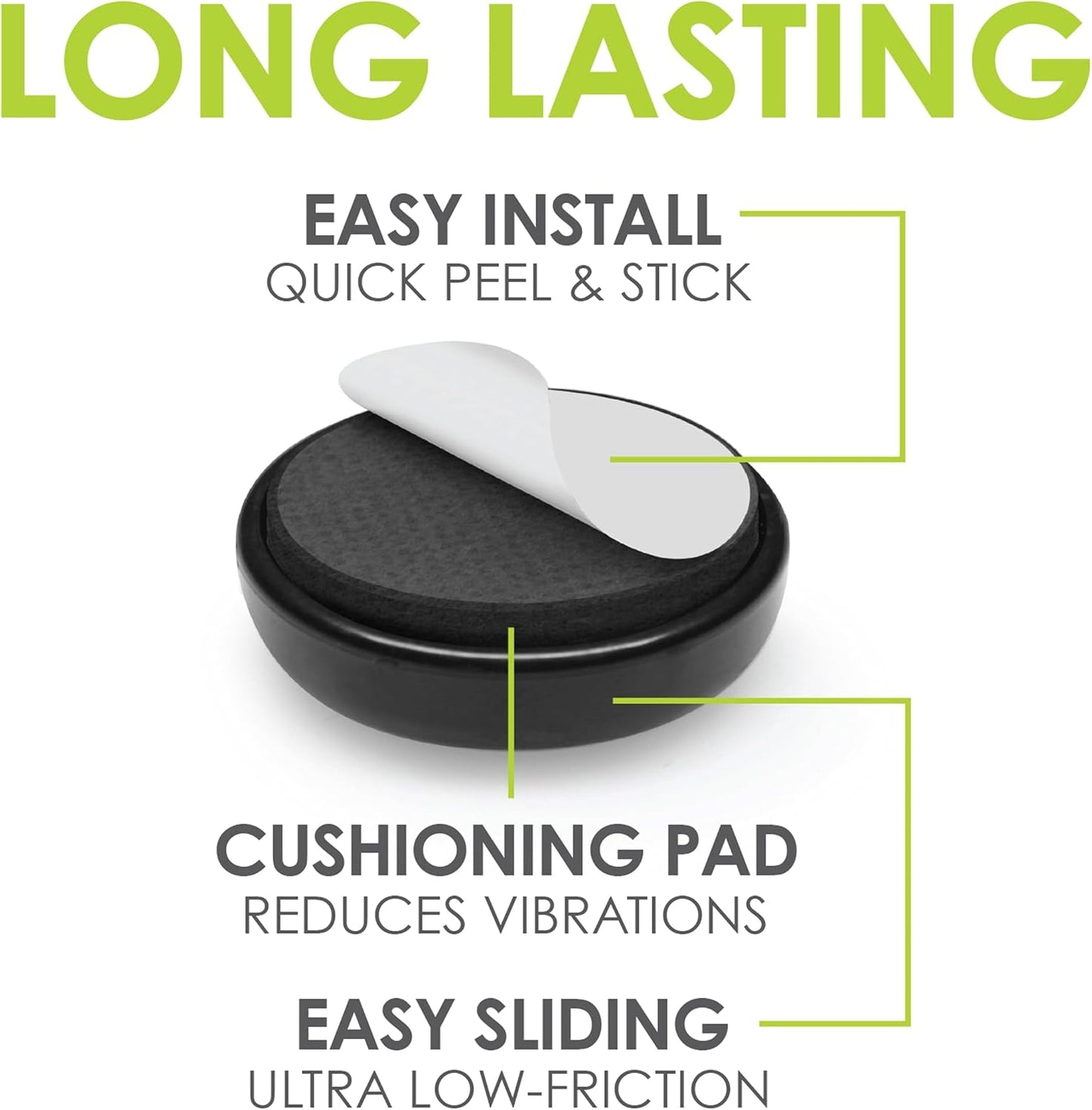 GorillaGlides 1 Inch Chair Sliders/Furniture Floor Protectors (16 Furniture Glides) Self-Adhesive Screw On Chair Glides for Sliding on Low-Pile Carpet & Hard Surface Floors, Round