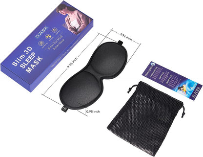 Ultra-Thin 3D Sleep Mask for Side Sleepers Women Men, Contoured Eye Mask for Lash Extensions, Light Blocking, Soft Breathable Lightweight Eye Mask for Sleep, Travel, Meditation,Airplane (Black)