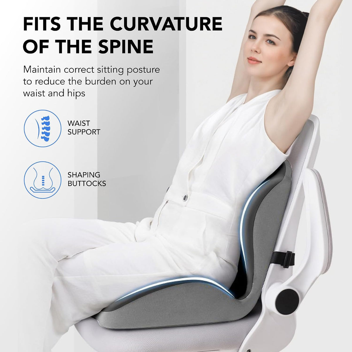 Ergonomic Waist Support and Seat Cushion, L-Shaped Memory Foam Pad (Grey)