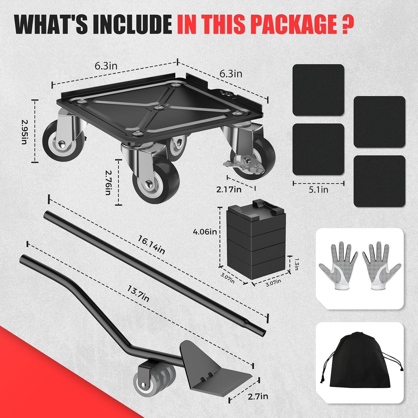 Kavlium Heavy Duty Furniture Dolly,5-Wheel Furniture Movers,5.3 Inch | Carbon Steel Dolly with Lifter Tool and 360° Casters for Moving Sofas,Refrigerators,Cabinets and Other Heavy Furniture.