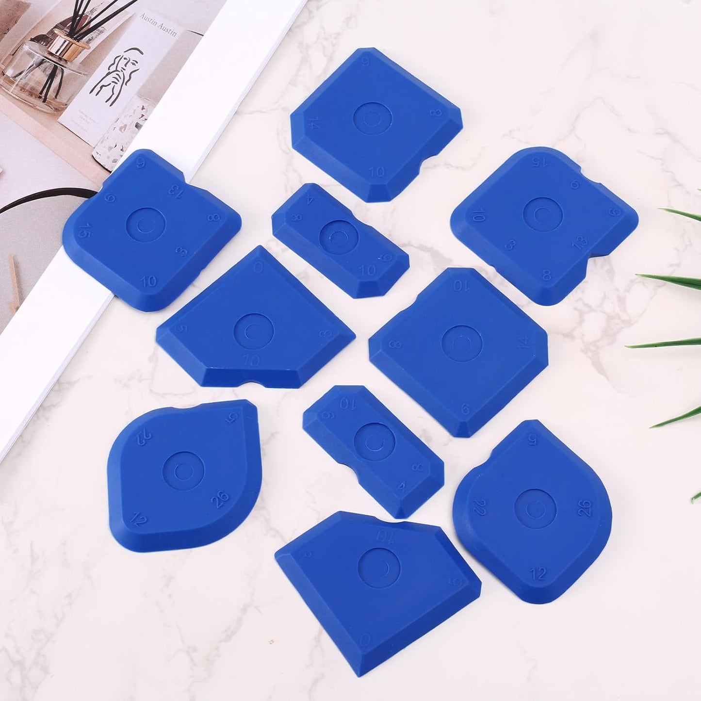 10pcs Silicone Cramer Spreader Caulking Tool Kit, Sealant Profiling Finishing Smoothing Tool Caulk Remover Grout Scraper Mastic Applicator for Kitchen Bathroom Floor Window Sink (Yellow)