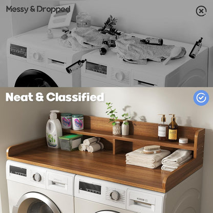 2-Tier Washer and Dryer Countertop with 2.75" H Guard,54" W x 27.5" D Laundry Countertop Cover with Non-Slip Pad,Large Space Laundry Topper for Folding Clothes Over Washer and Dryer-White